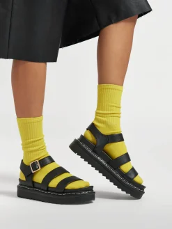 Black Platform Sandals with Contrasting Stitching