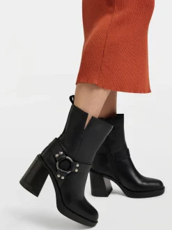 Black Platformed Heeled Biker Boot