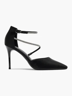 Black Pointed Toe Stiletto Heel with Diamante Straps