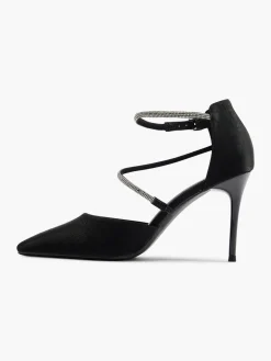 Black Pointed Toe Stiletto Heel with Diamante Straps