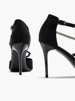 Black Pointed Toe Stiletto Heel with Diamante Straps