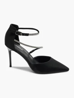 Black Pointed Toe Stiletto Heel with Diamante Straps