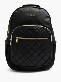 Black Quilted Backpack with Gold Zipper Detail