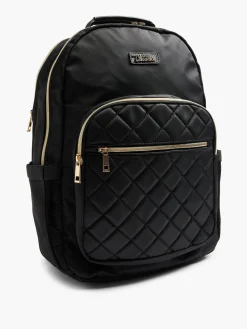 Black Quilted Backpack with Gold Zipper Detail