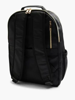 Black Quilted Backpack with Gold Zipper Detail