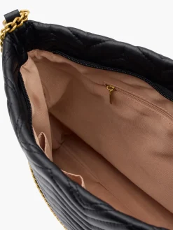 Black Quilted Chevron Quilted Tote Bag with Chain Strap