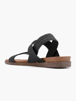 Black Raffia Textile Strapped Flat Sandal