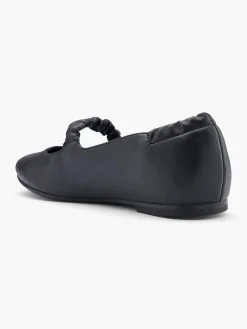 Black Ruched Strap Ballerina Flat