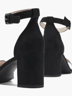 Black Scalloped Edge Block Heel with Ankle Strap