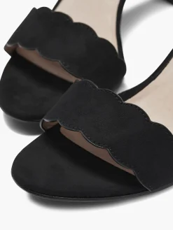 Black Scalloped Edge Block Heel with Ankle Strap