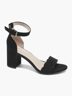 Black Scalloped Edge Block Heel with Ankle Strap