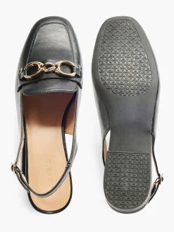 Black Slingback Ballerina Flat with Chain Detail