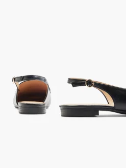 Black Slingback Ballerina Flat with Chain Detail