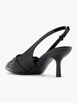 Black Slingback Low Heel with Buckle Strap