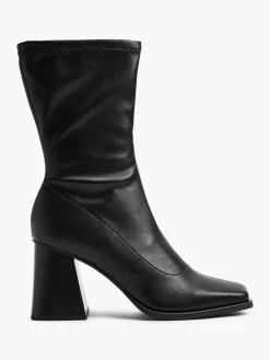 Black Square Toe Heeled Boot
