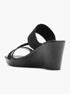 Black Strappy Wedge Mule with Diamante Details