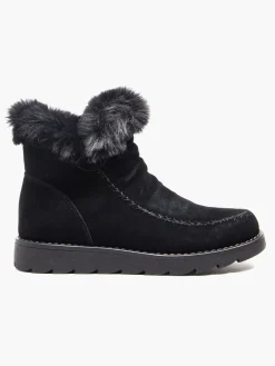 Black Suede Ankle Boot with Faux Fur Lining
