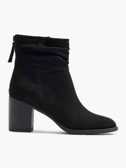 Black Suede Ruched Detailed Block Heeled Boot