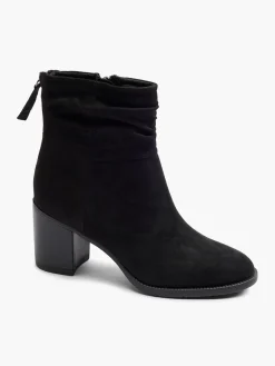 Black Suede Ruched Detailed Block Heeled Boot