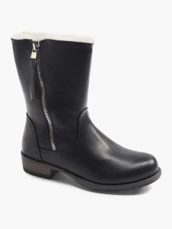Black Tall Fur Lined Zipped Boot