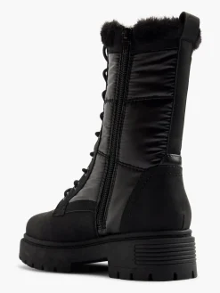 Black Tall Quilted Lace Up Ankle Boot