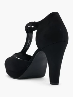 Black T-Bar Platform Peep Toe High Heel