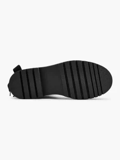 Black Tie Back Detail Fur Lined Ankle Boot