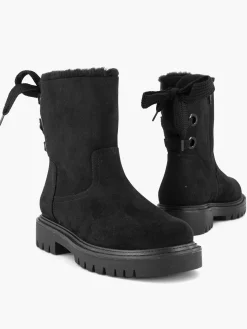 Black Tie Back Detail Fur Lined Ankle Boot