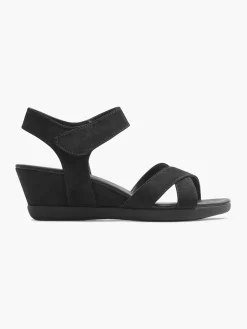 Black Touch Fasten Wedge Sandals