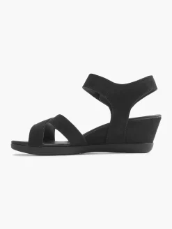 Black Touch Fasten Wedge Sandals