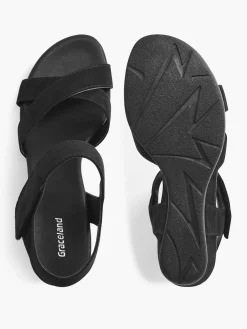 Black Touch Fasten Wedge Sandals