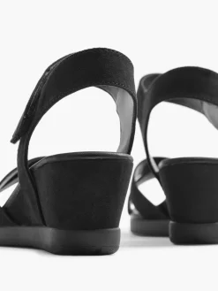 Black Touch Fasten Wedge Sandals