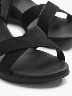 Black Touch Fasten Wedge Sandals