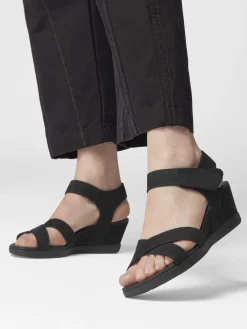 Black Touch Fasten Wedge Sandals