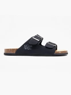 Black Two Strap Footbed Sandals