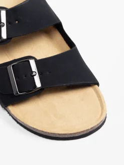 Black Two Strap Footbed Sandals