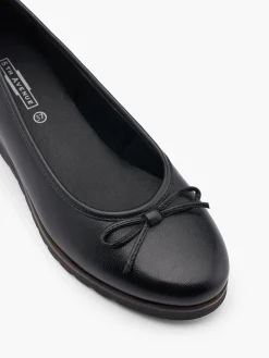 Black Wedge Heel Ballerina with Bow Detail