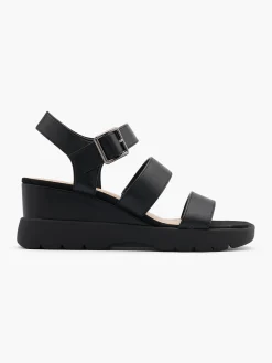 Black Wedge Sandal with Buckle Detail