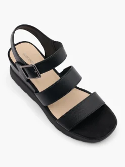 Black Wedge Sandal with Buckle Detail