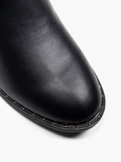 Black Wide Fit Chelsea Boot with Buckle and Stud Details