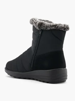 Black Wide Fit Comfort Boot with Button Fastening and Faux Fur Lining