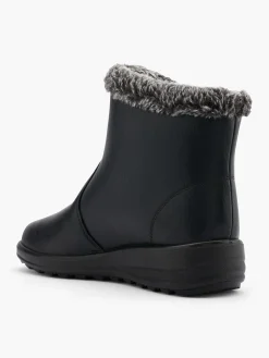 Black Wide Fit Zipper Detail Faux Fur Lined Ankle Boot