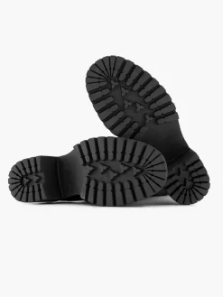 Black Wide Fit Chunky Long Leg Boot with Double Buckle Detail