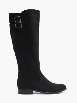 Black Wide Fit Long Leg Boot with Buckle Details