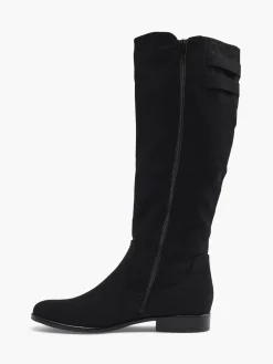 Black Wide Fit Long Leg Boot with Buckle Details