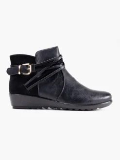 Black Wide Fit Wedge Comfort Boot with Buckle Detail