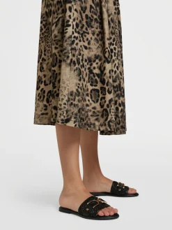 Black Woven Slip On Mule with Metal Detail