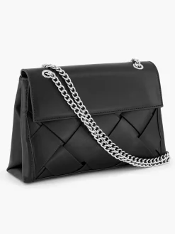 Black Woven Textured Shoulder Bag