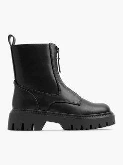 Black Zip Up Front Ankle Boot