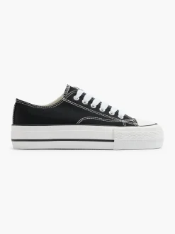 Black/White Canvas Lace Up Trainers